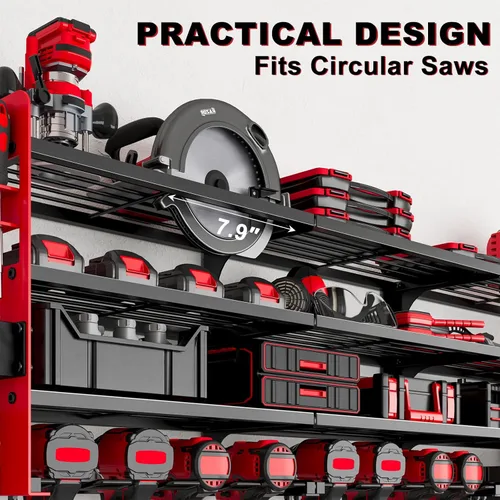 Miniatura 6 de Soporte de taladro inalámbrico para 12 unidades, organizador grande de herramientas eléctricas, soporte de pared con tablero de clavijas lateral