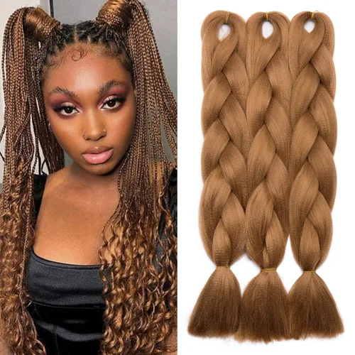 Miniatura 130 de Benehair Extensiones de cabello trenzado ombré de 24 pulgadas, 1 paquete de extensiones de cabello trenzado jumbo de alta temperatura, cabello