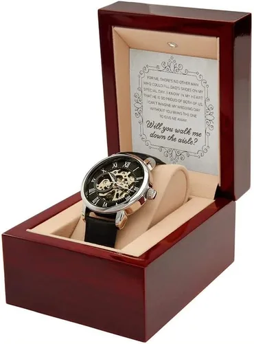 Reloj calado para hombre con tarjeta de mensaje especial Man of Honor Proposal Will You Walk Me Down Aisle Brother of Bride be My Man of Honor