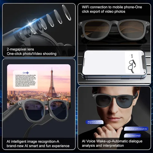 Miniatura 4 de Lentes inteligentes AI para hombres y mujeres, gafas de cámara HD, grabadora de video, traducción AI en tiempo real, reproducción de música