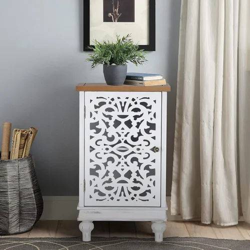Miniatura 14 de Sophia & William - Armario pequeño de acento con puerta única, mesa auxiliar lateral de 31.5" de altura, mesita de noche desgastada con puerta Azul