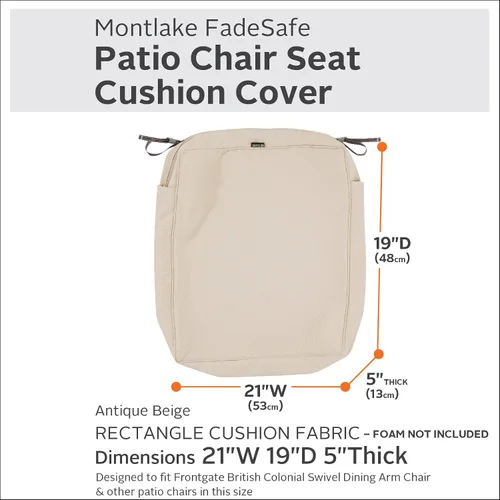 Miniatura 3 de Classic Accessories Montlake - Funda deslizante para cojín de asiento rectangular resistente al agua de 21 x 19 x 5 pulgadas para exteriores, funda