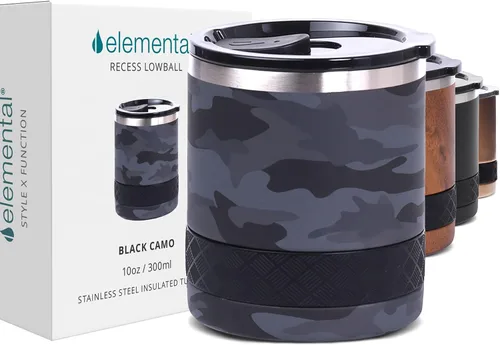 Miniatura 16 de Elemental Recess Vaso bajo de 10 oz, taza de acero inoxidable de triple pared con tapa de Tritan no fracturable, vaso de whisky aislado, taza