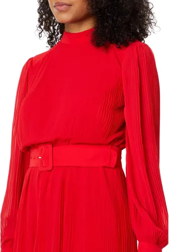 Miniatura 3 de Maggy London Vestido Georgette plisado con cuello alto falso para mujer con cinturón