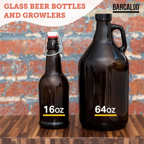 Miniatura 8 de Barcaloo Botellas de cerveza de vidrio ámbar de 16 onzas para elaboración casera, paquete de 12 con tapas abatibles, marca estadounidense