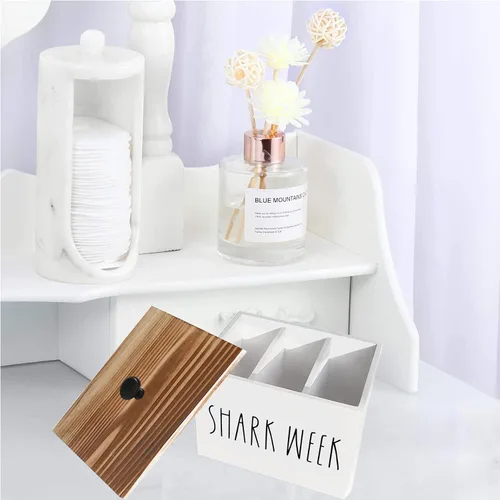 Miniatura 7 de Soporte de tampón para baño, organizador de baño de granja, contenedor de almacenamiento de baño de madera rústica con tapa, organizador