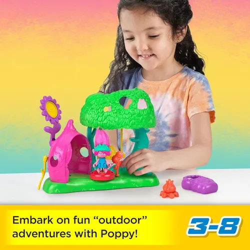 Miniatura 2 de Fisher-Price Imaginext DreamWorks Trolls Toys Flower Fun - Juego de campamento con figura de amapola para juegos de simulación para niños a partir