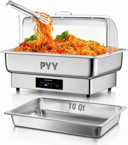 Miniatura 10 de PYY Plato Calentador Eléctrico, Juego de Chafing Dish de Tapa Enrollable para Buffet, Juego de Servidor Calentador Chafer para Catering, Buffets