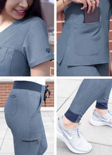 Miniatura 5 de Adar Pro - Conjunto de ropa quirúrgica con mejora de movimiento para mujer, blusa médica con cuello en V y pantalón médico deportivo y para yoga