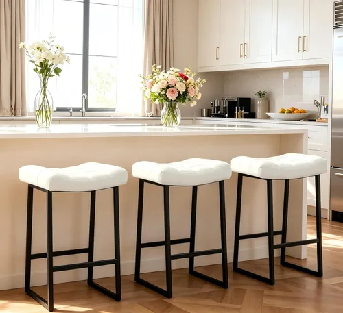 Miniatura 28 de RNKSFX Taburete de bar moderno negro para encimera de cocina sin respaldo de altura de mostrador con asiento tapizado de piel sintética y marco
