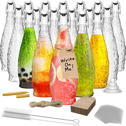 Miniatura 12 de Nevlers, juego de 6 botellas de vidrio con tapa abatible de 33 oz con puntos Botellas de vidrio transparentes de 1 litro con tapa, envoltura