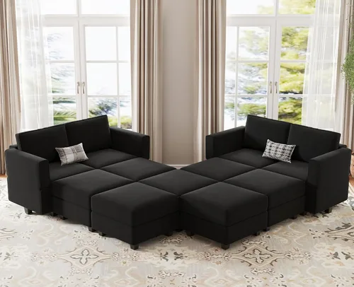 Belffin Sofá modular convertible de gran tamaño con otomanas de almacenamiento, sofá cama seccional extra grande con diván reversible, sofá cama