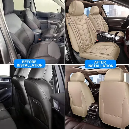 Miniatura 7 de IKABEVEM 2PCS Front Car Seat Covers Fit for GMC Acadia 2017-2026 Faux Leather Seat Cover Waterproof Seat Cushion Protector (Beige)