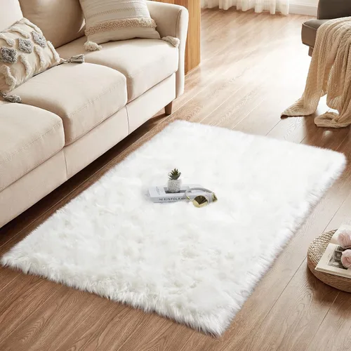 Miniatura 13 de Ciicool Alfombras de Piel de Oveja Sintética Suaves Alfombra de Piel Sintética Suave Beige Alfombra Esponjosa Funda para Silla y Sofá Alfombra
