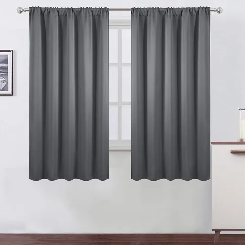 Miniatura 138 de LEMOMO Cortinas opacas negras para cocina, 42 x 45 pulgadas, juego de 2 paneles de cortinas opacas con bolsillo para cortinero para ventana pequeña