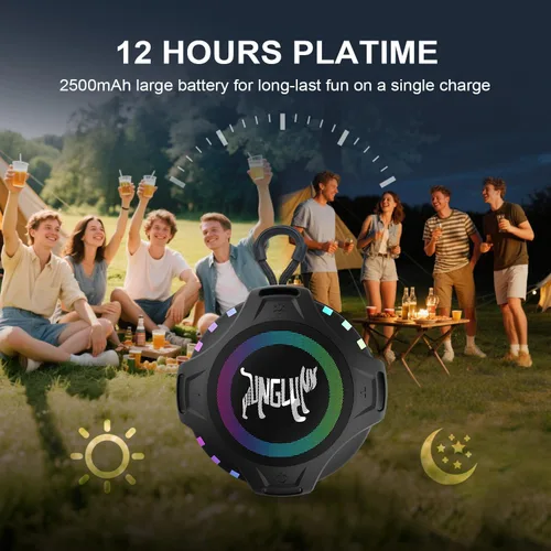 Miniatura 3 de Altavoz Bluetooth inalámbrico, altavoz portátil de dientes azules con IPX6 impermeable, batería de 2500 mAh, emparejamiento TWS, luz RGB, micrófono