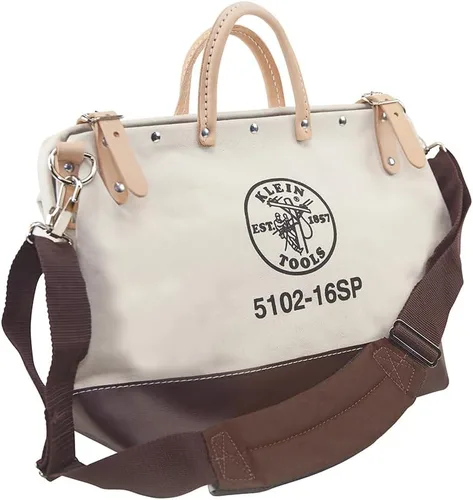 Miniatura 11 de Bolso de lujo para herramientas Klein Tools de lona, hecha de lona natural con compartimentos interiores y correa para el hombro desenganchable