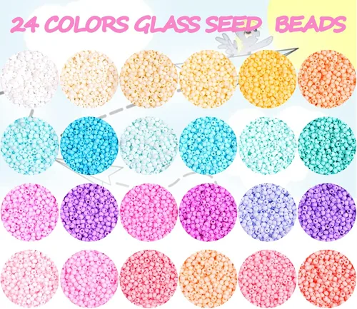 Miniatura 5 de Juego de cuentas de semillas de 0.079 pulgadas, cuentas pequeñas de 24 colores para pulseras, 11/0 de color caramelo pastel con cuentas de letras