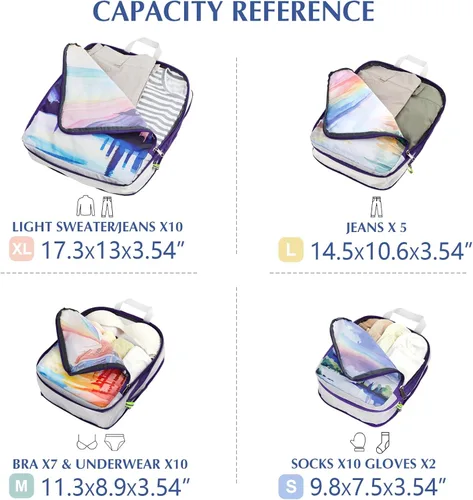 Miniatura 4 de Gonex Cubos de embalaje de compresión, 4 unidades expandibles para bolsas de equipaje de viaje, cubos de viaje para equipaje de mano (arcoíris)