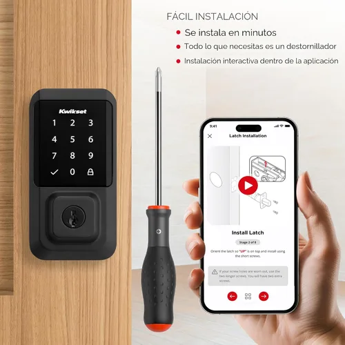 Miniatura 7 de Kwikset Halo Bloqueo inteligente Wi-Fi, cerradura de puerta delantera de entrada sin llave con pantalla táctil, acabado en negro mate, certificado