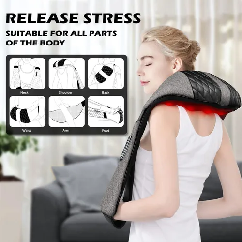 Miniatura 2 de Blue Elf almohada Shiatsu eléctrica para masaje de cuello y espalda con amasado 3D y calor para hombro, parte baja de la espalda, pies y piernas