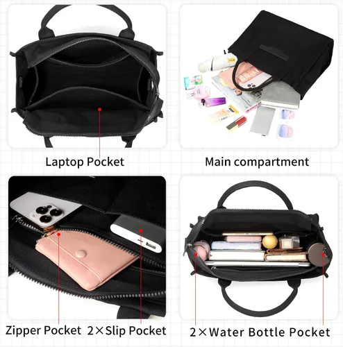 Miniatura 6 de The Tote Bags - Bolso de lona para mujer, bolso de hombro con cremallera y correa de doble ajuste para oficina, viajes, escuela