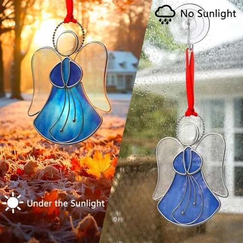 Miniatura 9 de Atrapasoles de Vidrio Emplomado para Ventanas Colgantes de Ángel Azul Adorno Personalizado de Metal Regalos Decorativos para Mamá Abuela Amiga