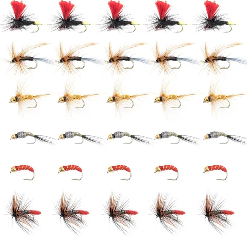 Goture Fly Fishing Flies Kit,25pcs/30pcs/100pcs Fly Fishing Lures,Dry Flies Wet Flies Streamers Nymphs Flies, Fly Fishing Assortment Kit for Bass F:
