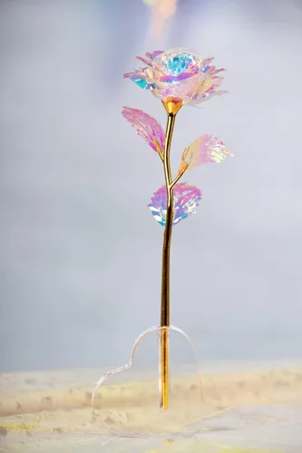 Miniatura 7 de Rosa de oro de 24 quilates/flor artificial colorida con soporte de rosa/rosa eterna caja de regalo de lujo para Navidad/cumpleaños/día del mes
