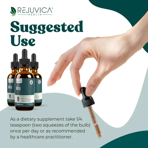Miniatura 6 de Rejuvica Health Suplemento líquido activo B-12 B12, apoya la energía y un sistema nervioso saludable - Práctico gotero líquido que absorbe