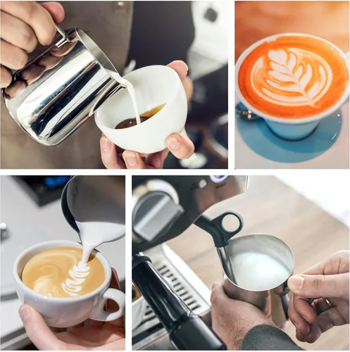Miniatura 4 de Vaso espumador de leche de acero inoxidable con tapa, jarra de vapor de café expreso de 13.8 fl oz, jarra de espuma de leche barista para arte