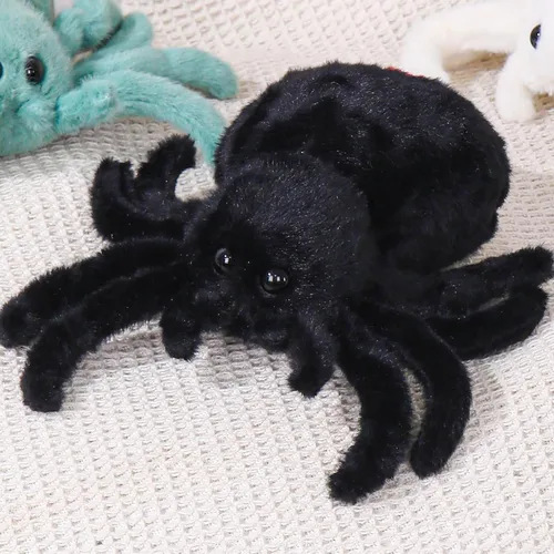 Araña de Halloween, juguete de peluche de araña ultra suave, animal de peluche de araña negra, peluche de araña abrazable y saltarina de 9.8 Negro