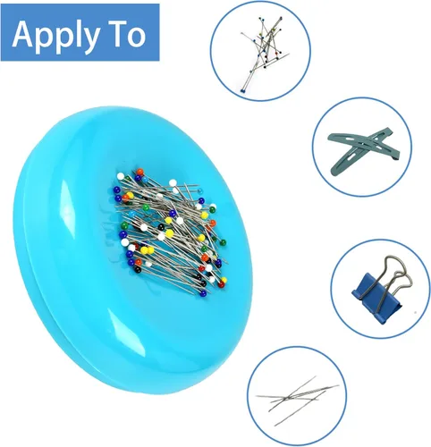 Miniatura 5 de Cojín magnético para alfileres con 100 alfileres de cabeza de plástico, soporte magnético para alfileres para costura y acolchado (Azul)