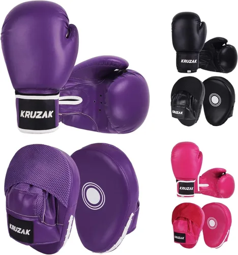 Miniatura 11 de Kruzak - Juego de guantes de boxeo y guantes de boxeo para kickboxing y Muay Thai MMA, kit de fitness con almohadillas de boxeo para artes marciales