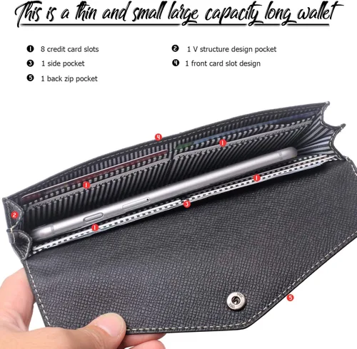 Miniatura 4 de Cartera de piel para mujer RFID con sobres ultrafinos