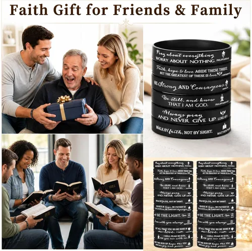Miniatura 6 de Unittype 240 pulseras cristianas para el día de la madre, pulseras de silicona con versículos de la Biblia, pulseras de goma a granel