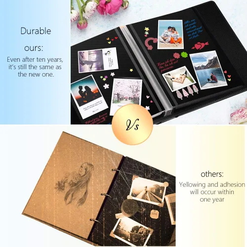 Miniatura 2 de 1DOT2 Álbum de fotos autoadhesivo, 60 páginas negras autoadhesivas, libro de recuerdos DIY para aniversario, viaje, tapa de cuero, álbum de recortes
