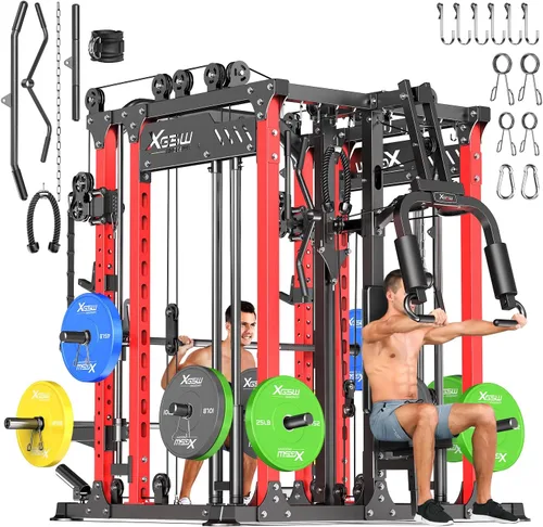 Miniatura 48 de Rack Multiusos para Sentadillas, Conjunto de Rack de Pesas Smith Machine con Sistema de Crossover de Cables, Racks de Potencia para Gimnasio en L04