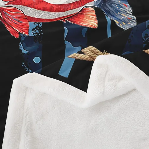 Miniatura 4 de Manfei Fish Throw Blanket Blue Camouflage American Flag Bed Blanket for Kids Boys Girls Room Decor, Fishing Theme Blanket for Couch Sofa, Soft and