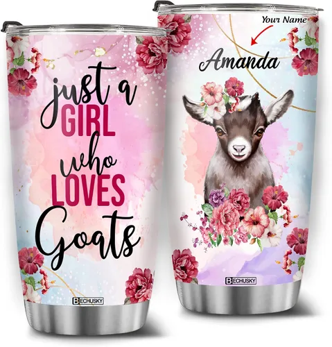 Miniatura 8 de BECHUSKY Vaso de acero inoxidable personalizado con aislamiento al vacío de flores de jirafa con tapa Just A Girl Who Loves Giraffes, taza de café