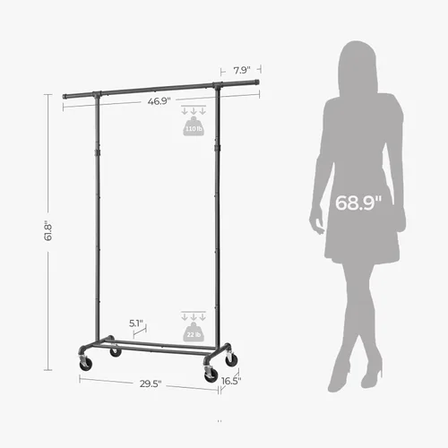 Miniatura 4 de FOUCSSOMEI Perchero de ropa con ruedas, perchero de ropa resistente, perchero de ropa de metal, organizador de armario, para dormitorio, sala