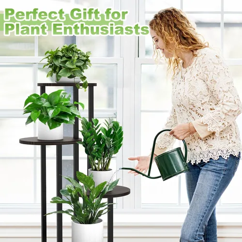 Miniatura 4 de Soporte alto de madera de 4 niveles para plantas, estante de metal para interiores, múltiples estantes para macetas, estante de esquina, estante