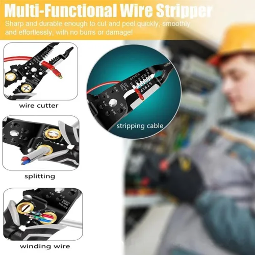 Miniatura 5 de Generic szhdxsy - Cortador y pelacables multifuncional, herramienta de pelacables 9 en 1, crimpadora, herramienta de cable con funciones de pelado