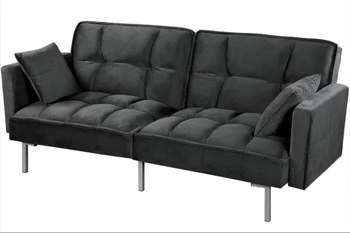 Miniatura 5 de Container Furniture Direct Regal - Sofá cama convertible de terciopelo con estilo de mediados de siglo, diseño copetudo y patas de metal, ideal