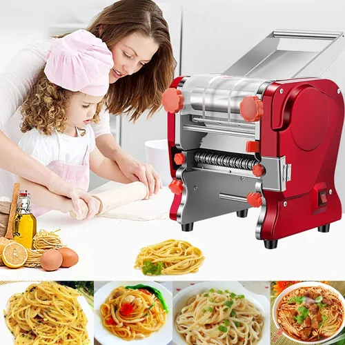 Miniatura 2 de Máquina para Hacer Pasta, Fabricadora Eléctrica de Fideos y Dumplings para Uso Doméstico/Comercial, Completamente de Acero Inoxidable con Cuchillo