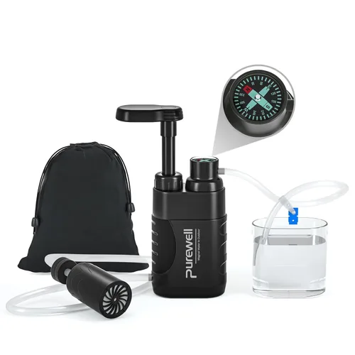 Miniatura 10 de Purewell Bomba purificadora de mano de agua con carbono reemplazable de 0.01 micrones, etapas, equipo portátil de emergencia y supervivencia al aire