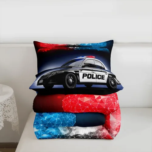 Miniatura 7 de Erosebridal Juego de edredón de coche de policía, tamaño Queen, juego de ropa de cama de vehículo de policía para niños y niños, edredón de plumón