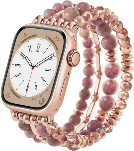 Miniatura 8 de VISOOM - Pulsera de cuentas boho compatible con Apple Watch Band de 40mm/38mm/41mm Series 9 8 7 SE; pulsera de moda de cuentas de cristal hecha a