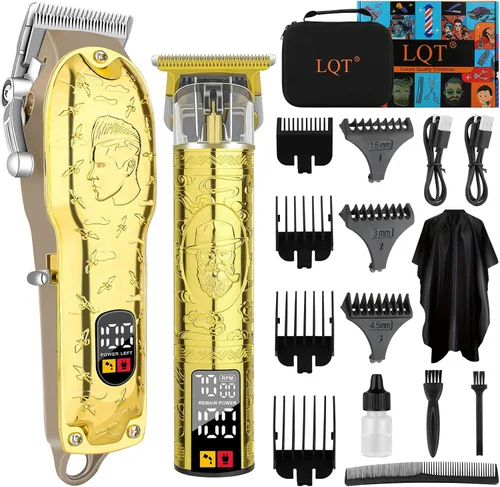 Cortapelos dorados para hombre, cortapelos y recortadores profesionales inalámbricos con pantalla LED, largo tiempo de funcionamiento, kit de aseo