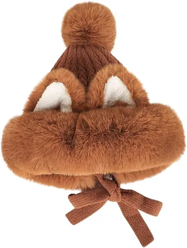 Miniatura 10 de Gorro de invierno de piel sintética para mujer, con orejas de gato de zorro, con orejera, pompón, sombrero de trampero de felpa cálida rusa